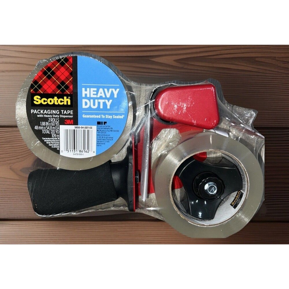 Scotch HEAVY DUTY Packaging Tape W/Tape Gun Dispenser 2 Rolls 188inx60 yd 120 YD